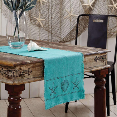 Sandy Aqua Burlap Runner 13x36 VHC Brands - The Fox Decor